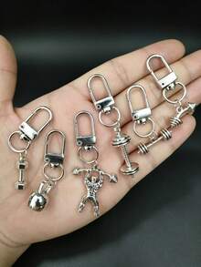 6Pcs Fitness Gym Keychain Set, Alloy Weightlifting Man Kettlebell Dumbbell Barbell Charm Key Ring, Sports Workout Bag Pendant Gift For Fitness Lovers - Multicolor - View 2