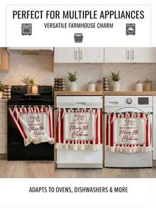 2D Flat, 2D Red And White Striped Ruffled Multi-Functional Decorative Curtain, Suitable Kitchen Skirt, Oven Cover, Washing, Dishwasher, Bathroom Window Decoration, And Kitchen, Halloween Kitchen Apron,Christmas Kitchen Apron - Multicolor - View 10