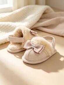 Infant Girl Bow Shoes, Plush Soft Sole Warm Toddler Shoes And Infant Slippers, Suitable For 0-18 Months - Apricot - View 6