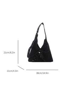 Minimalist Shoulder Underarm Crescent Bag, Korean Style Fashion Textured Large Capacity Solid Color Casual New Hobo Bag For Women - Black - View 5