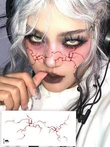 STARTTOOS Halloween Creative Cool Lightning Pattern Halloween Makeup Festival Gift DIY Party Gift Temporary Waterproof Tattoo Sticker For Face, Arm, Shoulder, Neck, Collarbone, 1pc/Pack - Red - View 2