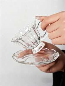6sets/1set Of Petal-Shaped Glass Espresso Cups And Saucers. Ideal For Use In The Office, Restaurants, Cafes, Outdoors And At Home For Afternoon Tea. The Perfect Gift. - Multicolor - View 7