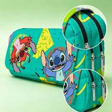 Stitch Cartoon Pencil Case Large Capacity Double Layer Zipper Stationery Box For Primary And Middle School Students Boys And Girls Anime Merchandise High Aesthetic Value Stationery Storage Bag Durable Canvas Pencil Holder - Multicolor - View 3