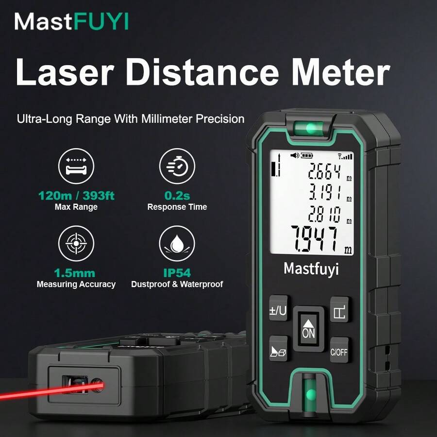 MASTFUYI Laser Distance Meter Red Laser Rangefinder Digital Laser Measure Tool With Area Volume Pythagorean Continuous Measurement - FY899S - View 1