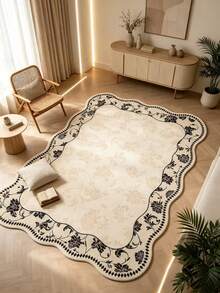 1pc Christmas New French Embossed Lace Asymmetrical Plush Rug, Living Room Bedroom Decoration Foot Mat, Autumn Winter Minimalist Decorative Blanket, Decorative Rug, Bedroom Decoration, Small Rug, Rug, Home Decor, Living Room Rug, Living Room Small Rug, Bedroom Rug, Living Room Home Decor - Multicolor - View 1