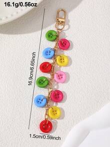 1pc Colorful Resin Button Keychain Bag Charm, Lightweight And Durable, Solid Color Button Mix, Rainbow Bright Color Scheme, Cute Y2K Aesthetic Style, Cute Accessory, Unique Button Tassel Design, Eye-Catching And Bright, Make Your Bag More Distinctive - Multicolor - View 3