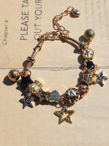 1pc Heart Lock & Key Charm Bracelet, Dark Gothic Star Bracelet, Star Heart Bracelet - Gold - View 8