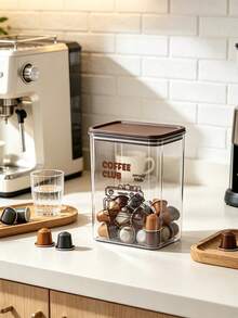 Transparent Airtight Storage Box For Coffee Capsules, Printed With "Coffee Club" And Coffee Machine Pattern; Transparent Sealed Storage Container, Reusable Organizer Box, Transparent Container, Suitable For Coffee Corner Organization And Home Kitchen Storage, Ideal Choice For Coffee Lovers' Homes, Kitchen Daily Storage Supplies, Perfect Holiday, Birthday, Christmas, Halloween, New Year Gift For Family And Friends. - Multicolor - View 7