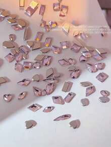 100pcs Shiny Colorful Rock Candy Zirconia Flat Back Rhinestones, Flower Cut Flat Back Rhinestones, Nail Art Decoration, Sparkling K9 Beveled Small Flat Back Asymmetrical Rhinestones, Colorful Mixed Nail Art Rhinestones, Glitter Nail Art Decoration - Multicolor - View 2