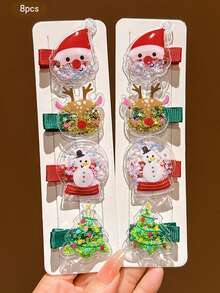 8pcs Quicksand Santa Claus Cartoon Cute Christmas Hair Clips - Multicolor - View 4