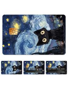 1 pieza Pegatina de tarjeta creativa con gato negro de dibujos animados, pegatina de patrón floral fresco de PVC para tarjeta de crédito, pegatina para tarjeta bancaria, pegatina de piel de tarjeta mini creativa, pegatina decorativa artística, de vuelta a la escuela, útiles escolares - Multicolor - Ver 13