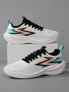 Men's Mesh Running Shoes, Lightweight Thick Sole Shock-Absorbing Lace-Up Outdoor Training Sports Shoes - White - View 2