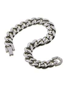 1pc Men's Cuban Link Bracelet, European And American Ins Style Thick Chain Bracelet With Jewelry Clasp, Polished Punk Hand Accessory - Silver - View 4