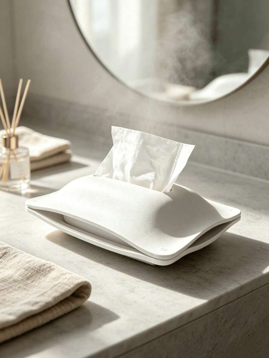 1pc Black & White Curved Tissue Box With Suction Opening Design, Minimalist Home Decor, Desktop Storage Organizer, Premium Soft Furnishing, Gift Item For Living Room, Bedroom, Coffee Table