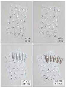 2pcs Autumn Rhinestone Silver Foil Embossed Nail Stickers, Shiny Long And Short Nail Decals - Silver - View 5