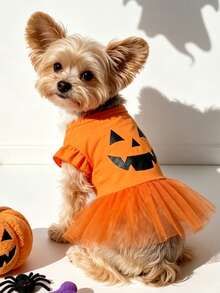 LUCKIE LABO 1pc Halloween Pumpkin Ghost Bone Funny Pattern Pet Dress, Physical Flea Prevention, Reduces Shedding, Heat Insulation & Breathable, Suitable For Small And Large Dogs And Cats, Indoor And Outdoor Use - Multicolor - View 3