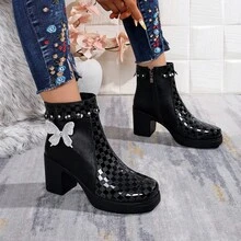 Women's Bow Decor Casual Versatile Comfortable Ankle Boots For Daily Wear - Black - View 12