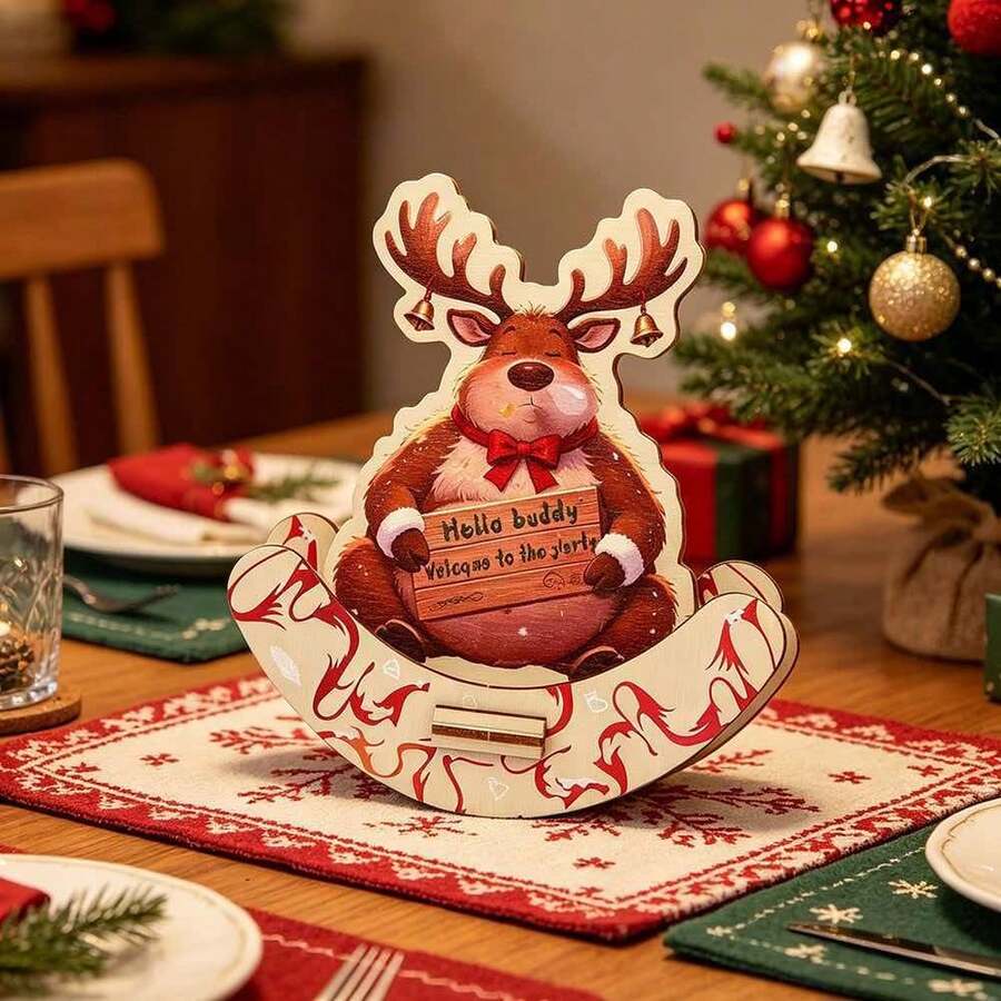Hiasan Kereta Luncur Rusa Natal dari Kayu, Hadiah Natal, Dekorasi Meja untuk Pesta di Rumah - 1PC - View 1