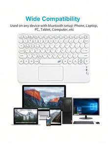 AKKHOO Teclado inalámbrico magnético, teclado inalámbrico portátil con control táctil, adecuado para tabletas, teléfonos inteligentes, teclado inalámbrico de oficina - Blanco - Ver 4