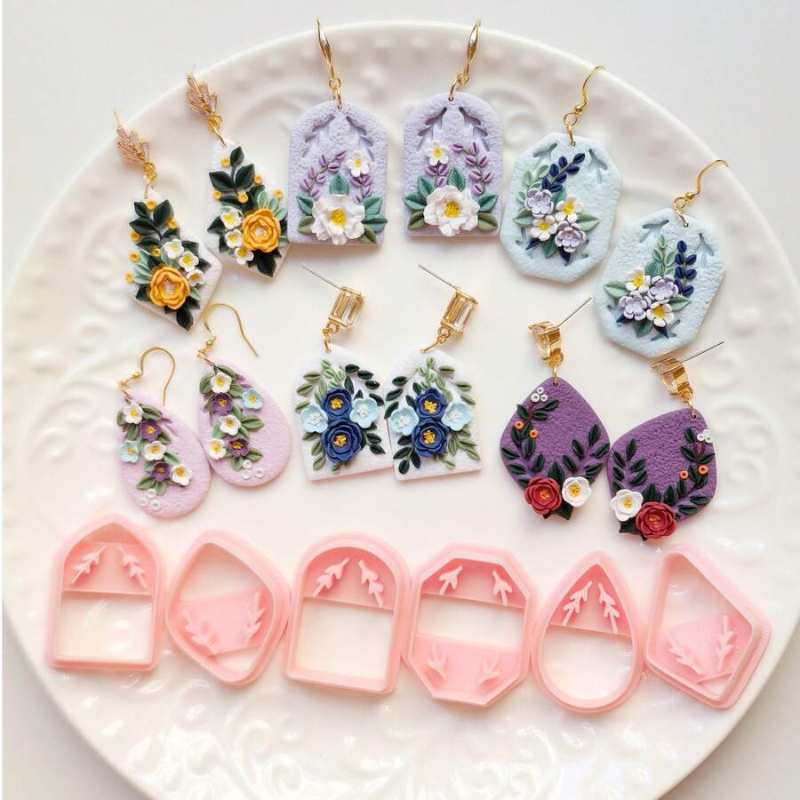 Asymmetrical Geometric Pattern Polymer Clay Cutting Molds, Arch, Asymmetrical Rectangle, Polygon, Water Drop Shaped Clay Cutting Molds, DIY Handmade Earring Pendant Brooch Making Tools, Compatible With Polymer Clay, 3D Printed, Clean Cut, Handmade Jewelry Floral DIY Craft Accessories - Geometric - View 1