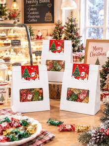 6pcs/12pcs/24pcs Xmas Holiday Window Stand-Up Paper Gift Bags, Visible Window Design For Candy Cookies Party Favor Pouches - View 3