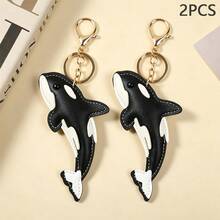Cute Leather Orca Keychain, Cartoon Ocean Whale Animal Bag Charm, Minimalist Versatile Car Key Pendant Couple Accessory, Teacher Gift, Travel Birthday Gift, Beach Keychain - Multicolor - View 10