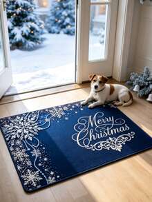 1pc Blue Crystal Merry Christmas Door Mat, Small Rug, Welcome Mat, Carpet, Floor Mat, Outdoor Door Mat, Kitchen Rug, Home Decor, Front Door Mat, Area Rug, Outdoor Mat, Home Decor, Area Carpet, Garden Rug, Washable Carpet - Multicolor - View 1