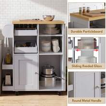 Kitchen Island On Wheels W/Drop Leaf,Kitchen Trolley W/ Towel&Spice Rack,Dual-Sided Sliding Tray,StorageCabinet,Open Shelves,Hooks,Serving Cart Storage Trolley For Kitchen,Dining,Living Room - Grey - View 7