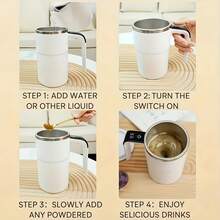 RAF 304 Stainless Steel Automatic Stirring Coffee Mug With Temperature Display, USB Rechargeable 200mAh Battery, ABS Material 12.98oz Large Capacity, Magnetic Stirrer - Portable For Home/Office Use, Ideal Holiday Gift - Multicolor - View 8