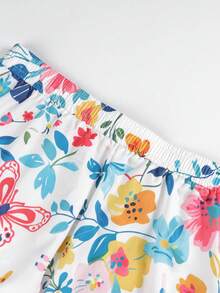 Plus Size Bohemian Floral Print Wide Leg Pants For Women, Loose Fit Butterfly Pattern Long Trousers - Multicolor - View 4