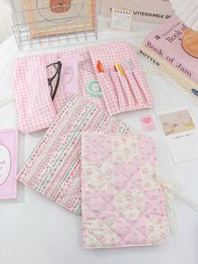 1 buah Kotak Pensil Motif Bunga Gaya Korea Warna Pink untuk Perempuan, Kotak Alat Tulis Siswa Kapasitas Besar dengan Penutup Kancing Jepret, Tas Penyimpanan Multifungsi - MultiWarna - View 6