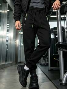 Men's Sports Long Pants With Zipper Pockets, Outdoor Casual Sweatpants, Fashionable Versatile Spring/Autumn Cuffed Knit Joggers - Black - View 3
