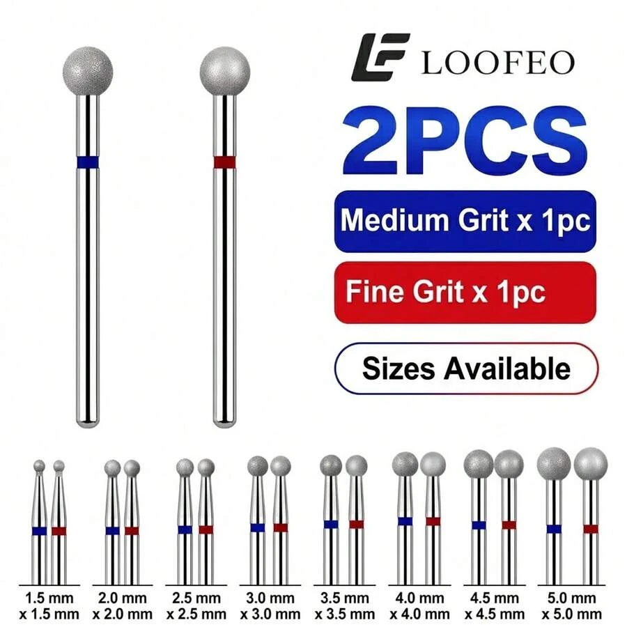 2Pcs Ball-Shaped Diamond Nail Drill Bits For Cuticle Cleaning, Dead Skin Removal And Manicure Prep ,Standard 3/32"Shank - Multicolor - View 1
