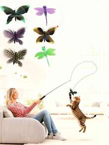 Cat Toys, Includes Multiple Butterfly And Dragonfly Shaped Teaser Sticks, Featuring Extendable Long Interactive Design, Suitable For Indoor Use, Perfect Holiday Gift, Includes Christmas Gift - View 7