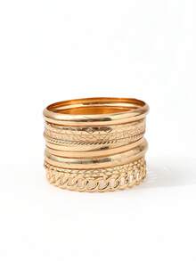 10pcs Boho Minimalist Bracelets Set For Women Retro Hip Hop Geometric Stackable Bracelet Daily Wear Party Jewelry Gift ﻿ ﻿ ﻿ - Yellow Gold - View 2