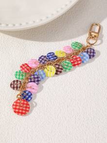 1pc Colorful Resin Button Keychain Bag Charm, Lightweight And Durable, Plaid Button Mix, Rainbow Bright Color, Cute Y2K Aesthetic Style, Cute Accessory, Unique Button Tassel Design, Eye-Catching And Vibrant, Make Your Bag More Distinctive - Multicolor - View 2