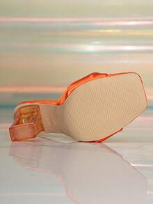 女款水鑽網格穆勒拖鞋 水晶不對稱高跟涼鞋 - 橘色 - 查看 7