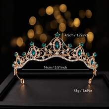 1pc Women's Fashion Princess 3D Crown Sweet Luxury Rhinestone Birthday Hair Accessory Headband - Green - View 4
