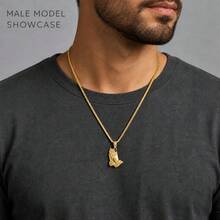 1pc Hip-Hop Style Plated Stainless Steel Hand Pendant Necklace With Box Chain, For Daily Wear - Gold - View 5