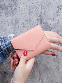 Cute Tassel Pendant Decor Wallet, Faux Leather Multifunctional Wallet, Women's Short Wallet, Coin Purse, Flap Card Holder, Envelope Bag - Multicolor - View 3