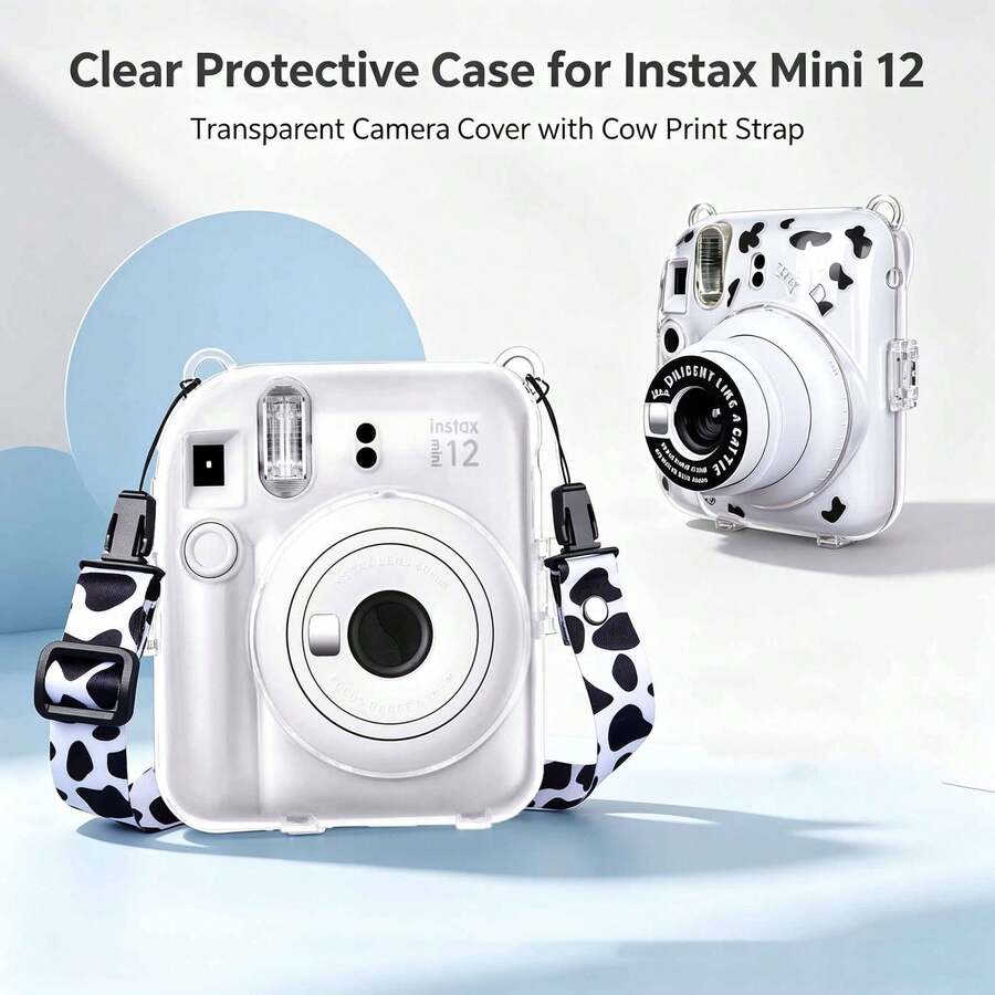Camera Protective Case Set For In-Stax Mini 12, Transparent Shockproof Shell With Back Pocket + Lanyard + Cartoon Stickers, PVC Material, Anti-Yellowing, Anti-Scratch, Camera Photography Accessories, Multiple Colors Available, Crystal Protective Case For Instant Camera - View 1
