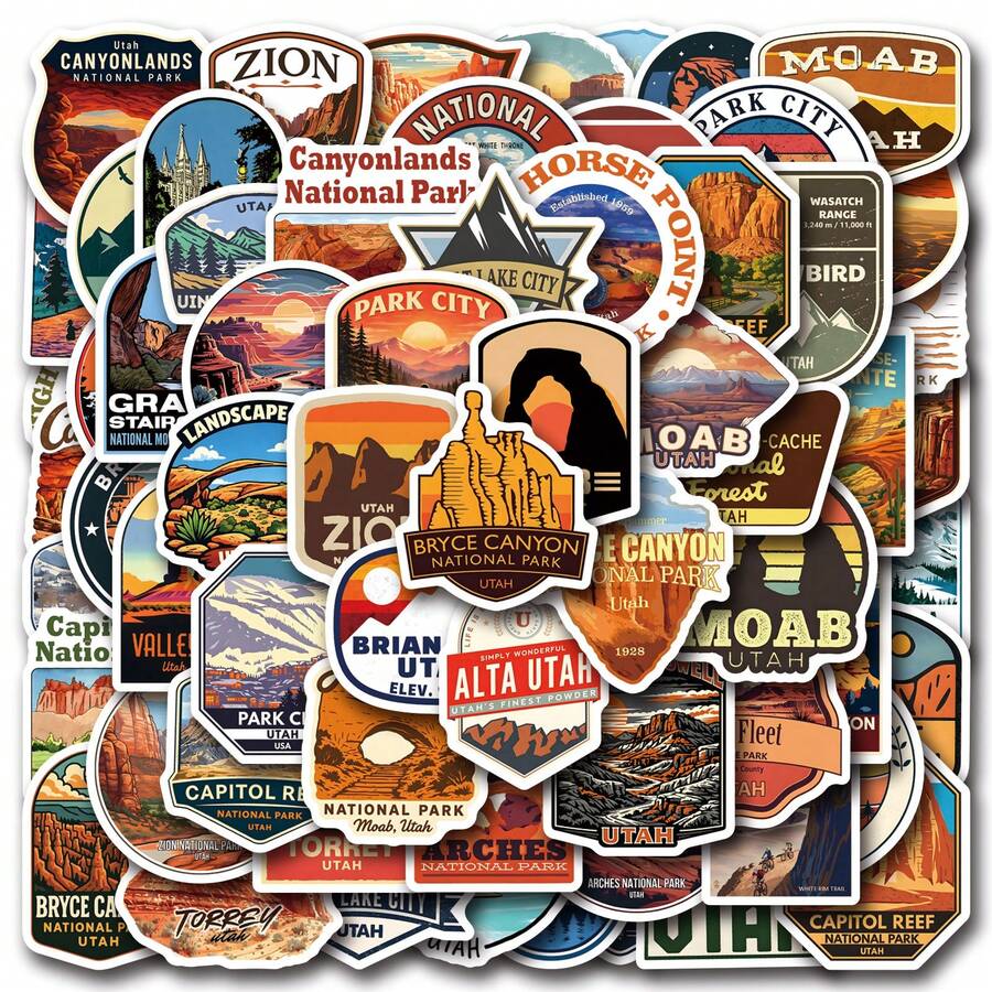 64PCS Utah Stickers Aesthetic Vinyl Stickers High Quality Stickers Decals Scrapbook,Journaling,Laptop,Bumper,Skateboard,Water Bottles,Computer,Phone Stickers Can Bring A Lot Of Fun To Your Life,The Perfect Gift For Adults - U - View 1