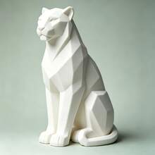 Minimalist Low Poly Leopard Sculpture Decor Ornament, Modern Home Decor, Suitable For Bedroom Nightstand, Living Room Fireplace Mantel, Entryway Decoration, Minimalist Premium Interior Styling - White - View 5