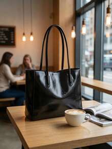 NEWHEY Medium Size Handbag/Shoulder Bag/Tote Bag Men's PU Leather Wallet With Top Handle Suitable For Commuting And Shopping - Black - View 6