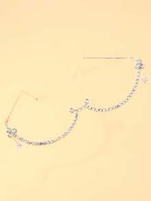 1pc Rhinestone Half-Frame Decorative Glasses Without Lenses, Crystal Dangle Pendant Fashion Face Accessory, Women's Lensless Party Costume Glasses, Photo Shoot & Ball Accessory - Rhinestones - View 10