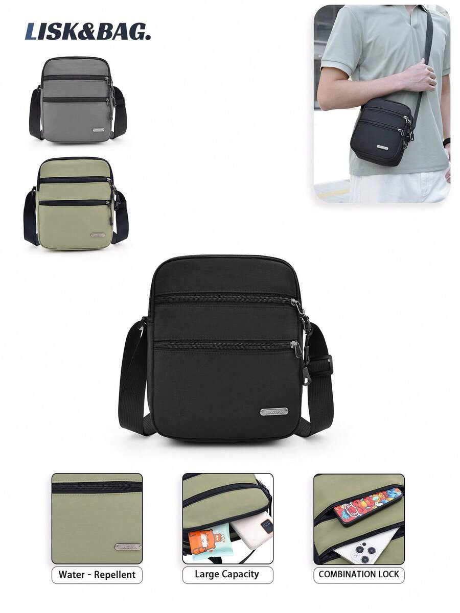 Unisex Nylon Water-Resistant Crossbody Bag, Multi-Pocket, Available In Small And Large Sizes, One Shoulder Bag For Daily And Outdoor Use