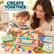 Wooden Pattern Pegboard Toy, 2-In-1 Montessori Geoboard & Matching Puzzle, STEM Fine Motor Learning Toy For Preschool Kids - Multicolor - View 8