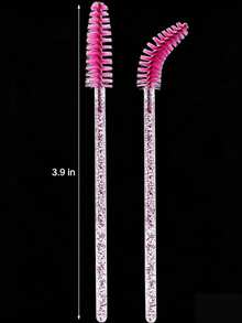50/100/200/400/500 Pieces Of Crystal Rod Eye Black Brush, Crystal Eyebrow Brush For Eyelash Extension, Rose Red Mascara Brush With Container - Hot Pink - View 5