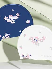1 chiếc mũ bơi silicone họa tiết hoa mận thiết kế co giãn nhẹ nhàng cho nữ, chống nước, chất liệu mềm cỡ lớn, bảo vệ tóc dài - Nhiều màu - Xem 2