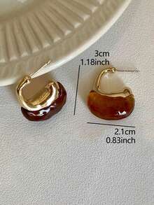 1 Pair Vintage Casual Synthetic Resin Geometric Stud Earrings Suitable For Women's Autumn/Winter Daily Commute Wear - Brown + Golden Yellow - View 3